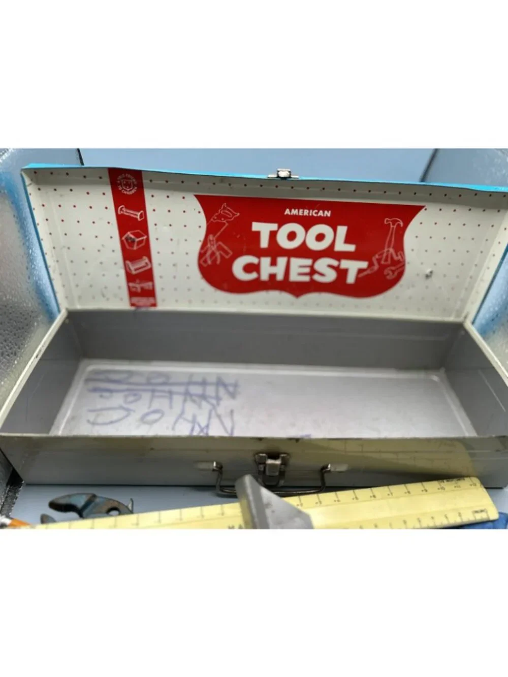 Vintage American Junior Carpenter Tool Chest Box With Tools!